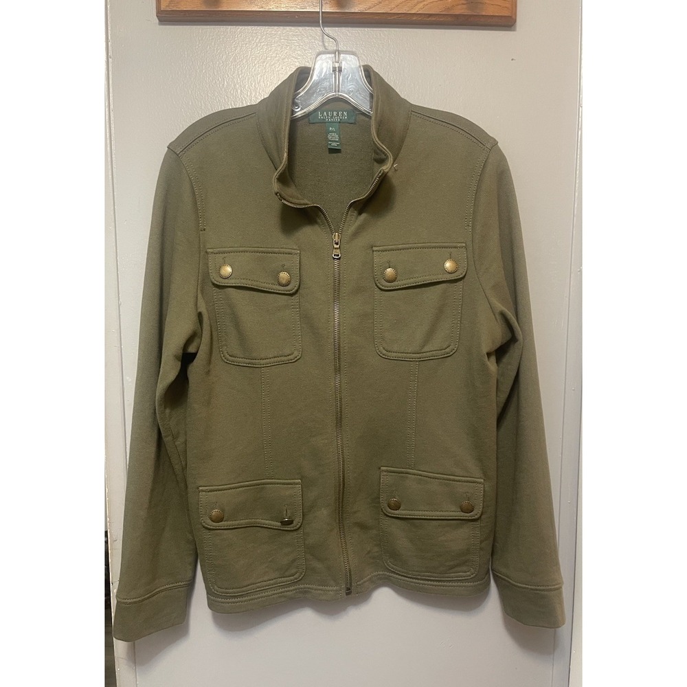 LaurenRalph Lauren Olive Green Utility Jacket Full Zip Women's Large Petite Nwot